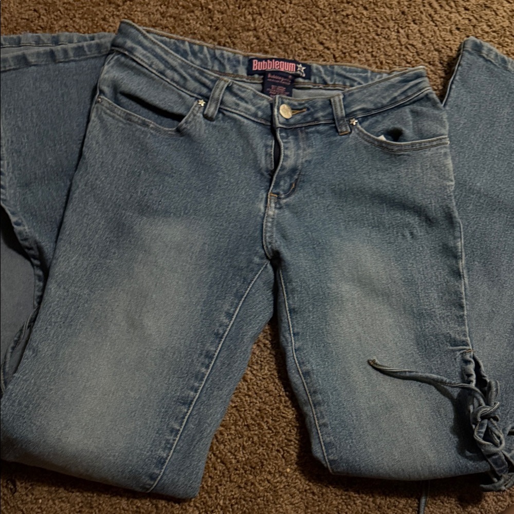 Bubblegum Y2K low rise  wide leg open  slit side tie Jeans size 7/8